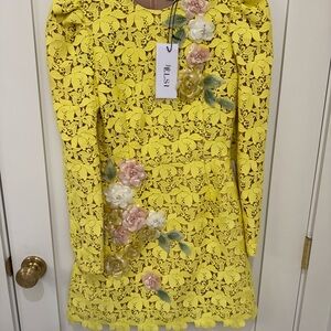 Yellow Floral Lace Mini Dress Helsi